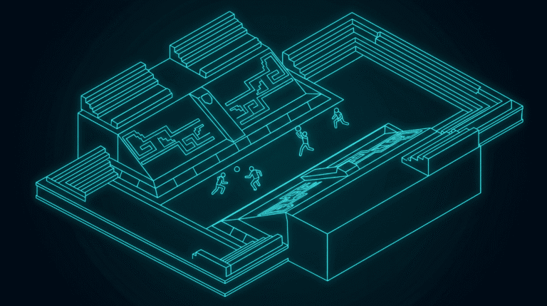 Image showcasing Isometric Ballcourt Boundaries inspired by the ancient game of Pitz.